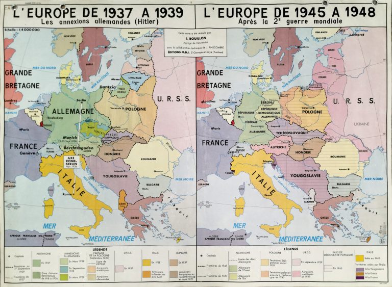 D9(2) L'Europe de 1937 à 1939 les annexions allemandes (Hitler), l\'Europe de 1945 à 1948 après la 2nd Guerre Mondiale