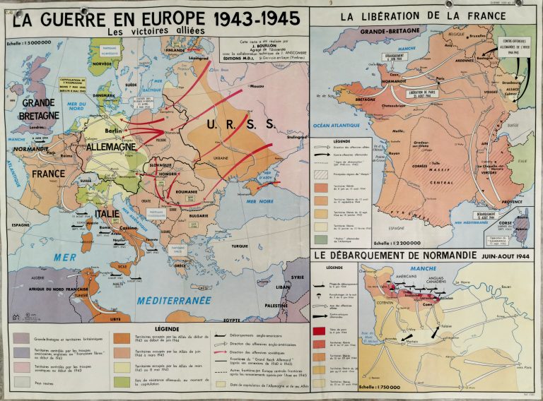 D9(4) La guerre en Europe 1943-1945 les victoires alliés, la libération de la France, le débarquement de Normandie juin-aout 1944.